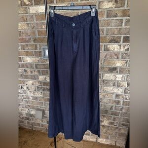 YFB Wide-Leg Navy Pants Linen Blend Size S